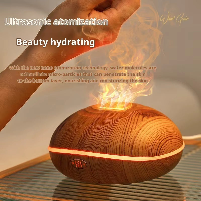 7-Color Flame Aroma Diffuser – Wood Grain Ultrasonic Humidifier