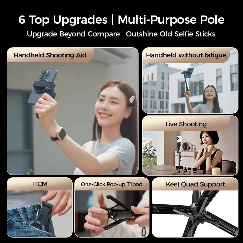 4-in-1 Magnetic Mini Selfie Stick – 360° Rotating Tripod with Bluetooth Control