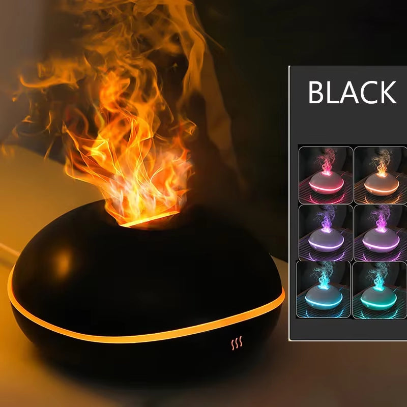 7-Color Flame Aroma Diffuser – Wood Grain Ultrasonic Humidifier