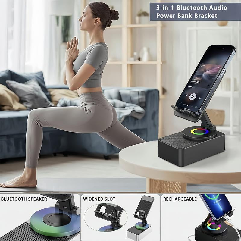 5-in-1 Wireless Bluetooth Speaker – Foldable Phone Holder with Ambient Light & Power Bank
