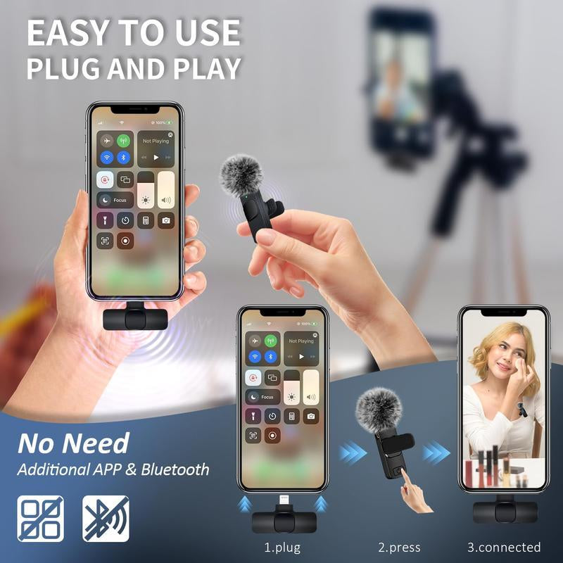 2-Pack Wireless Lavalier Microphones – Clip-On Mini Mics for iPhone, Android & iPad