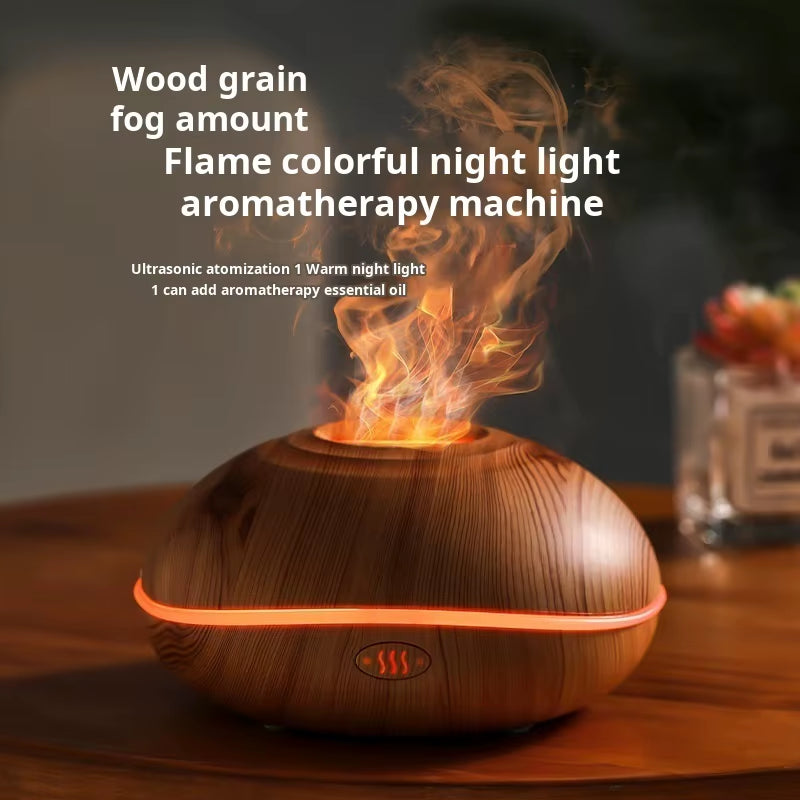 7-Color Flame Aroma Diffuser – Wood Grain Ultrasonic Humidifier