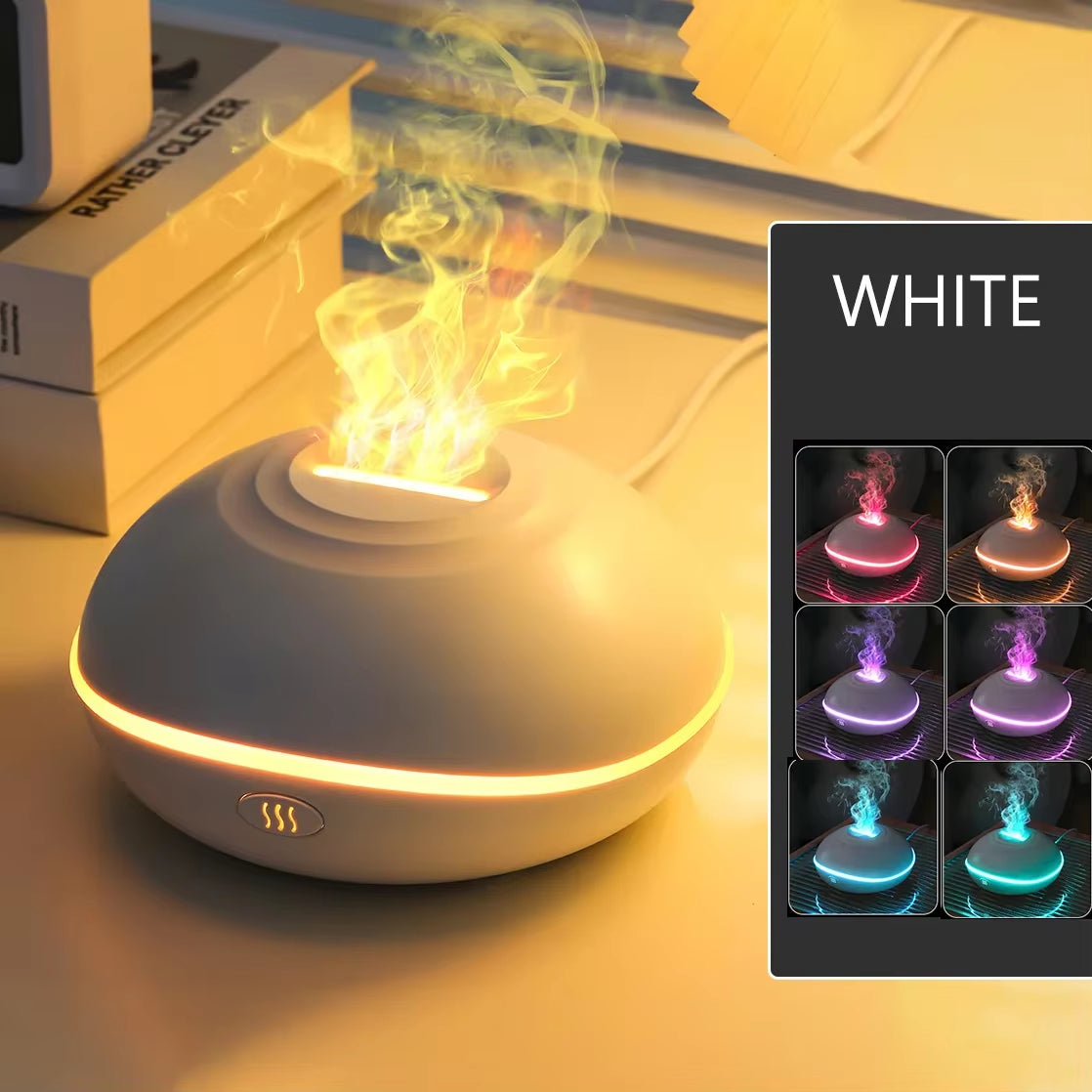 7-Color Flame Aroma Diffuser – Wood Grain Ultrasonic Humidifier
