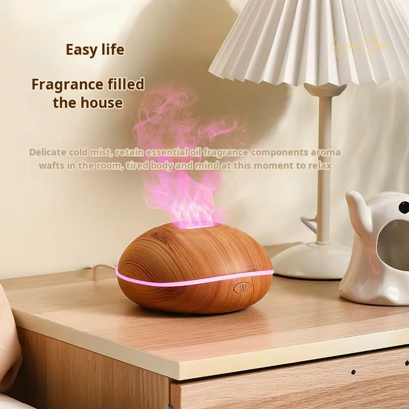7-Color Flame Aroma Diffuser – Wood Grain Ultrasonic Humidifier