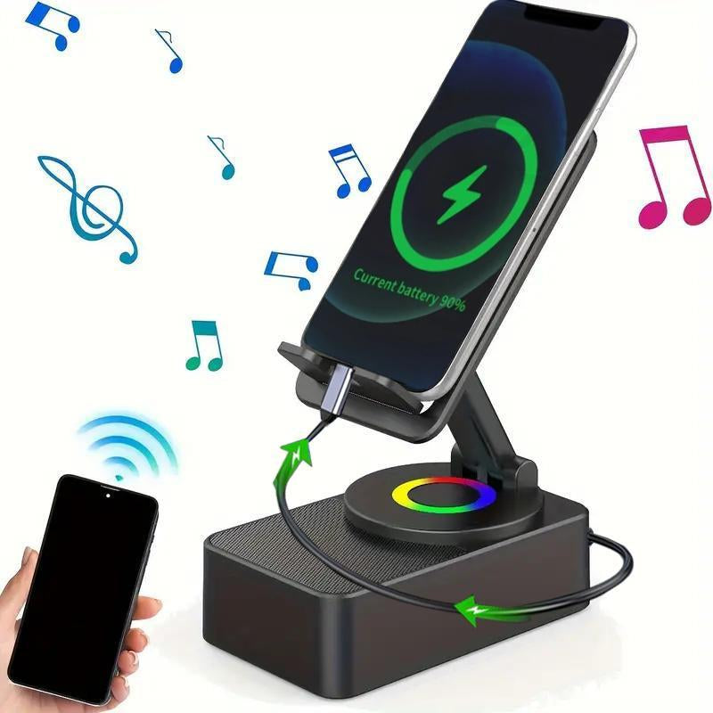 5-in-1 Wireless Bluetooth Speaker – Foldable Phone Holder with Ambient Light & Power Bank