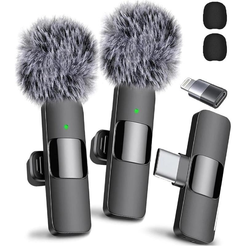 2-Pack Wireless Lavalier Microphones – Clip-On Mini Mics for iPhone, Android & iPad