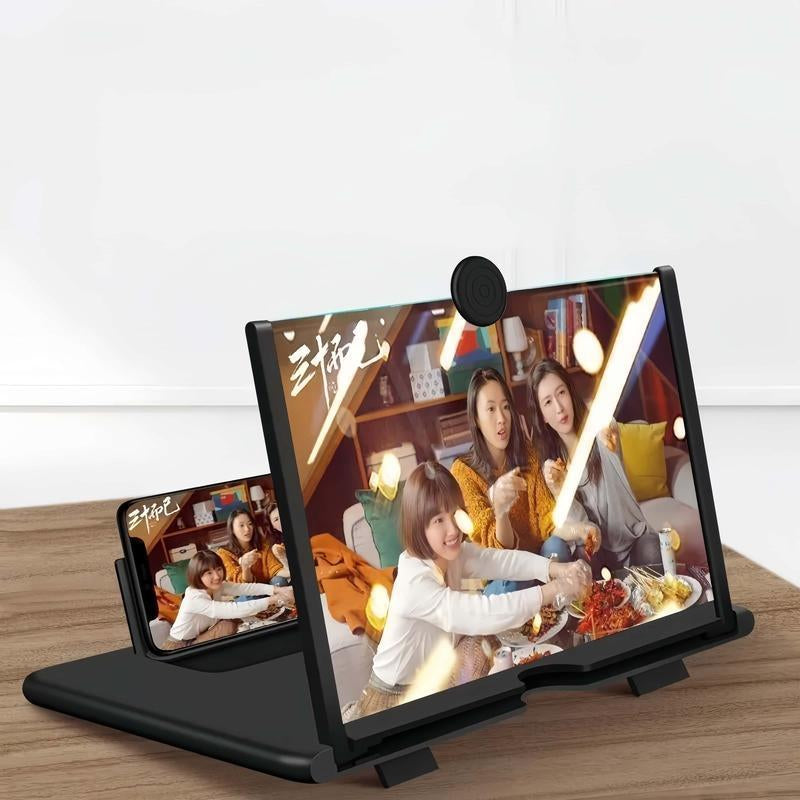 12" Screen Magnifier for Cell Phone – 3D HD Magnifing Screen Enlarger Projector for Movies Videos and Gaming – Foldable Phone Stand Holder with Screen Amplifier–Compatible with All Smartphones Screen Magnifier Bed Side Stand