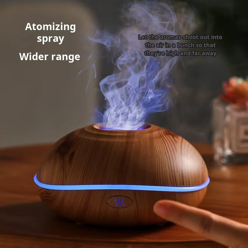7-Color Flame Aroma Diffuser – Wood Grain Ultrasonic Humidifier