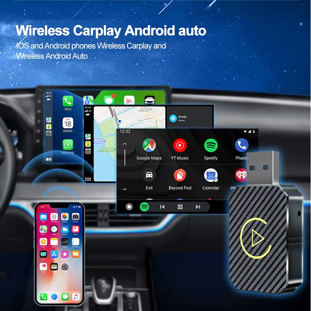Wireless CarPlay & Android Auto Adapter – 2-in-1 Plug & Play Mini AI Box for Cars with Original CarPlay