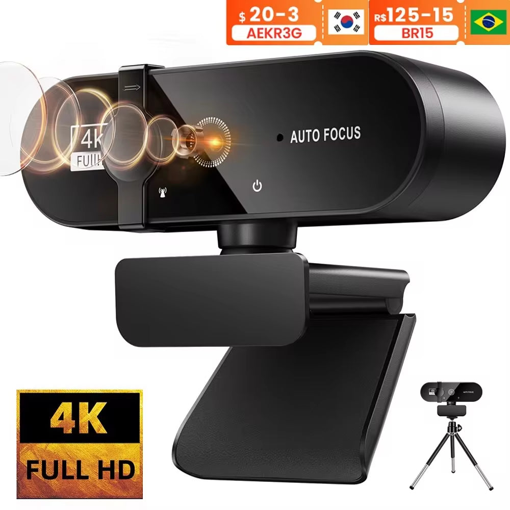 4K HD Webcam with Microphone – Auto Focus USB Camera for PC & Laptop (1080P/2K/4K)