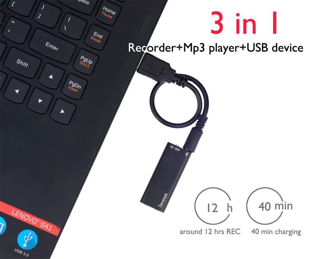 Mini USB Pen Voice Recorder – 8GB/16GB Voice-Activated Audio Recorder & MP3 Player (192Kbps)